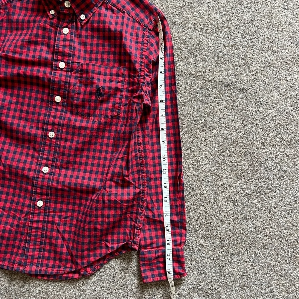 Ralph Lauren Red Navy Gingham Checkered Button Down Long Sleeve Shirt Boys S (8)